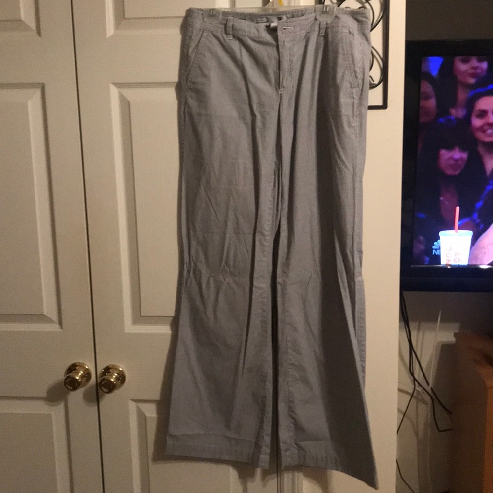 Blue and white pinstriped pants